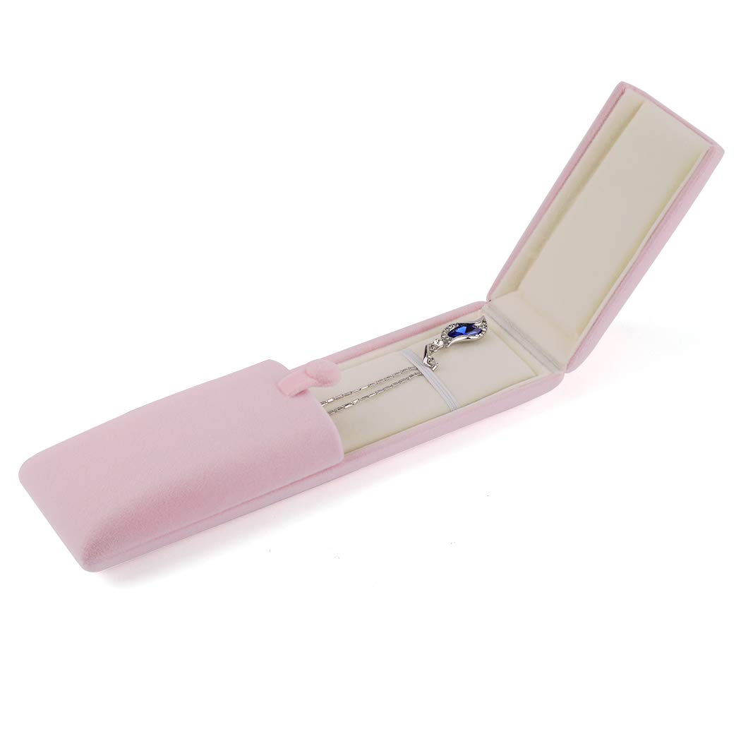 iSuperb Pink Bracelet Box with Button, Velvet Jewelry Box Flannel Jewellry Organizer Packing Boxes for Necklace Pedant Earring Birthday Anniversary Wedding Valentine's Day