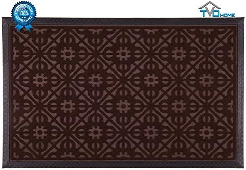 TVD Home Premium Rubber Doormat Low Profile Indoor & Outdoor Mat - Easily Washable & Stain Resistant - Non Skid Backing - Large 31x19 Inch Size + Bonus Pro Tips Guide (Brown)