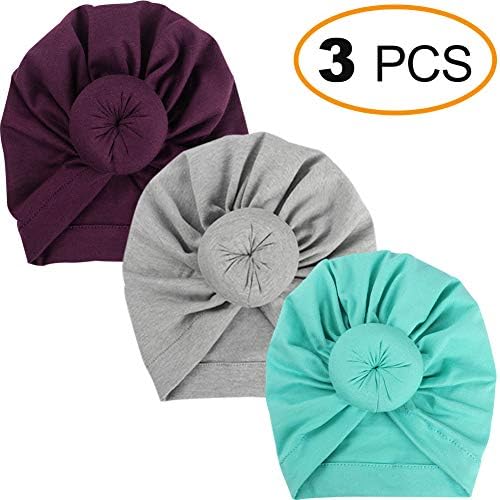 EMPHY 3Pcs Turban Knot Baby Turban Infant Headbands Bohemian Head Knot Wrap Hat 0-6M