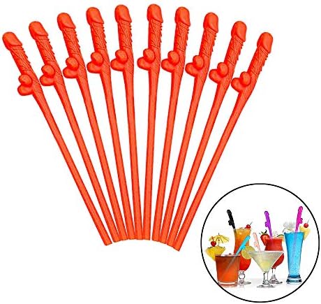 10pcs Funny Straws, Reusable Plastic Novelty Crazy Party Straws for Cocktail Beer Beverage Decor (red)