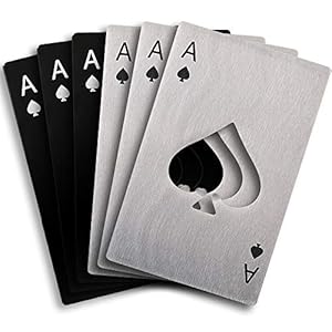 Cozihom 6 stuks flesopener, roestvrijstalen platte casino flesopener, poker flesopener, spade bieropener, zilver en…
