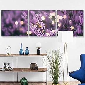 3 Panel Romantic Lavender Pictures Home Wall for...