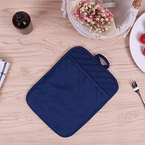 Anyi Oven Pot Holders with Pocket, 100% Cotton Oven Mitts Oven Pads with Feature of Heat Resistant Potholders Non Slip for Cooking Baking, Set of 3 (Blue) - Thumbnail 5