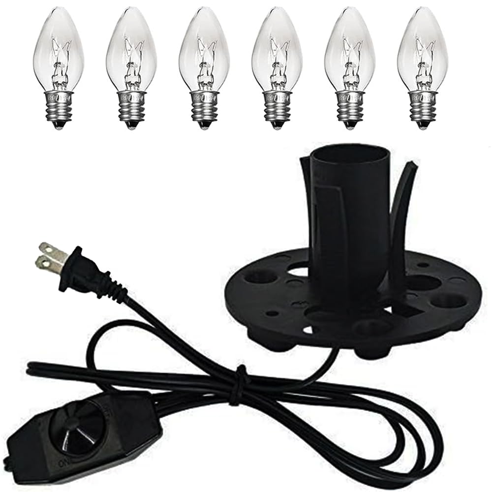 Photo 1 of *** missing bulbs***Jacqings Himalayan Salt Lamp Cord Replacement with Dimmer Switch, 5 Feet Cords with Base Assembly and 6 E12 Halogen Bulbs