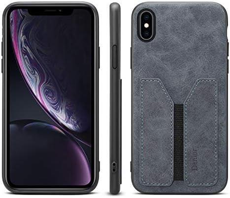 Case for iPhone XR,Soft PU Durable Grey Fashion Credit Card Slot Shockproof Slim Credit Card Sleeve Women Girl Men Cellphone Cover Shell