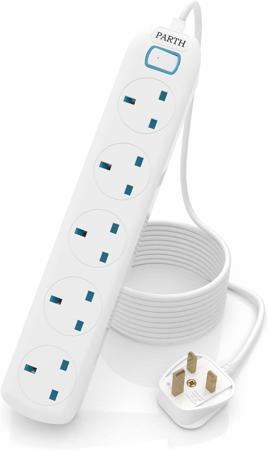 PARTH 5 Way Extension Lead 5M Surge Protected UK Plug Power Strip 13A Switch