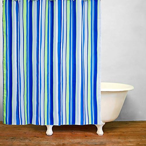Ao blare color stripe Polyester Fabric Shower Curtain, 72 x 79-Inch, Blue/Green/White (1)