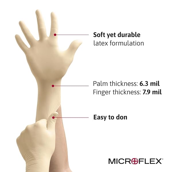 ANSELL MICROFLEX DIAMOND GRIP MF-300 DISPOSABLE LATEX GLOVES FOR AUTOMOTIVE, HEALTHCARE, MACHINERY INDUSTRIES – MED, NATURAL (BOX OF 100)