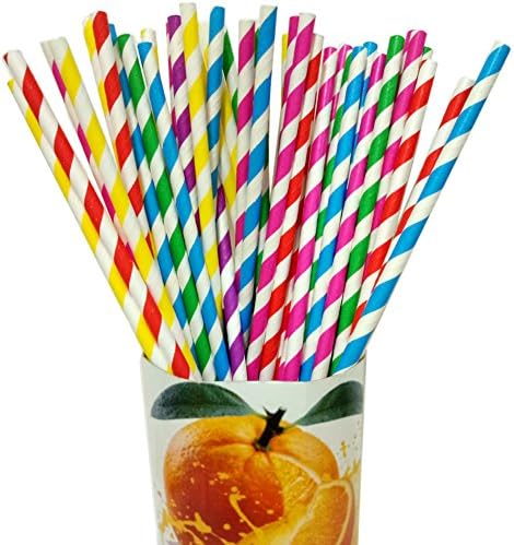 Fzopo Rainbow Striped Paper Drinking Straws for a Tea Party,Dinner, Celebrations and Parties, Biodegradable Premium Quality Party Straws, 7.75 Inches Pack of 150