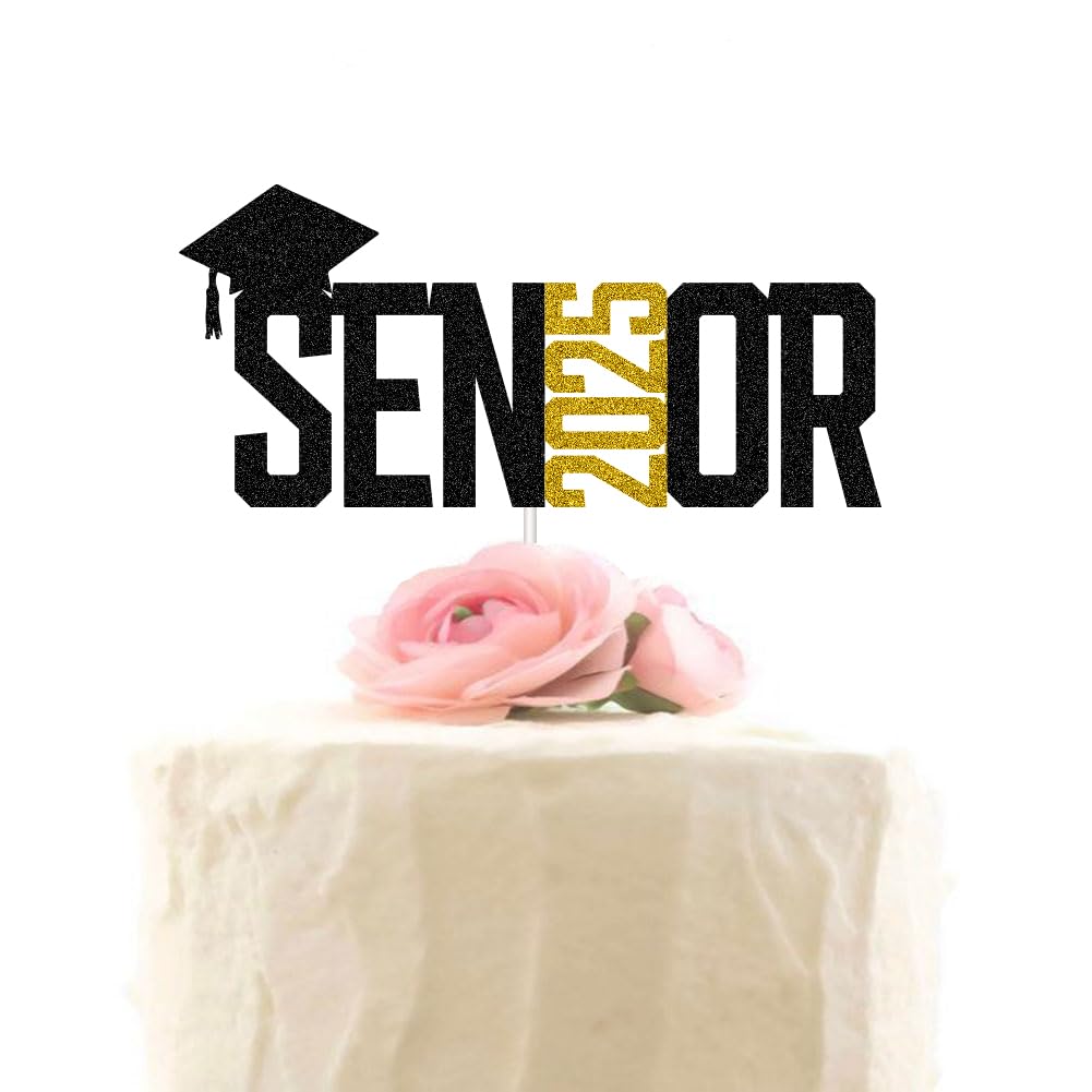 Photo 1 of XIUHUBA Senior 2025 Cake Topper, Congrats Grad Cake Deco, Graduation Party Decorations?2025 Graduate Party Supplies (Gold & Black Glitter)