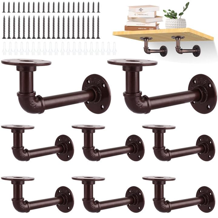 GBACHOOSE 8Pcs Industrial Pipe Shelf Brackets, Bronze Pipe Brackets Floating Shelf for Book Shelf Floating Shelves, Custom Wood Shelves Wall Mounted, Metal Rustic Pipe Decor with Hardware Included — image 1