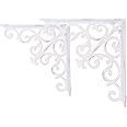 Sungmor 2PC 8.9 Inch Heavy Duty Decorative Brackets for Shelves, Vintage Victorian Cast Iron Shelf Bracket, Sturdy White L Shape Metal Corner Brace Shelf Supporter, Wall Mounted Floating Shelf Bracket