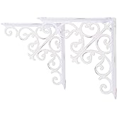 Sungmor 2PC 4.7 Inch Heavy Duty Decorative Brackets for Shelves, Vintage Victorian Cast Iron Shelf Bracket, Sturdy White L Shape Metal Corner Brace Shelf Supporter, Wall Mounted Floating Shelf Bracket