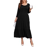 LARACE 3/4 Sleeve Dresses for Women Plus Size Casual Long Maxi Fall Winter Dress with Pockets