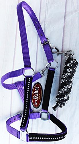 ProRider USA Nylon Horse Halter Lead Rope Noseband Purple Bling Tack Rodeo Equine 606222