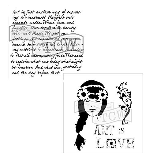 Crafter's Workshop Stencil 2 Pack, Reusable Stenciling Templates for Art Journaling, Mixed Media, and Scrapbooking - TCW261 Art is & TCW703 Art is Love