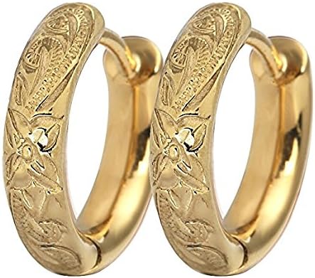 Mothers Day Gifts Hoop Earrings Hawaiian Style by Austaras - Set of Two Earrings 14K Gold Plated 13mm Hypoallergenic 316L Stainless Steel Jewelry Plumeria Flower (17)
