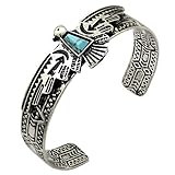 Antique Silver Tribal Carve Eagle Turquoise Zuni Navajo Style Fancy Dress Bracelet Bangle Cuff