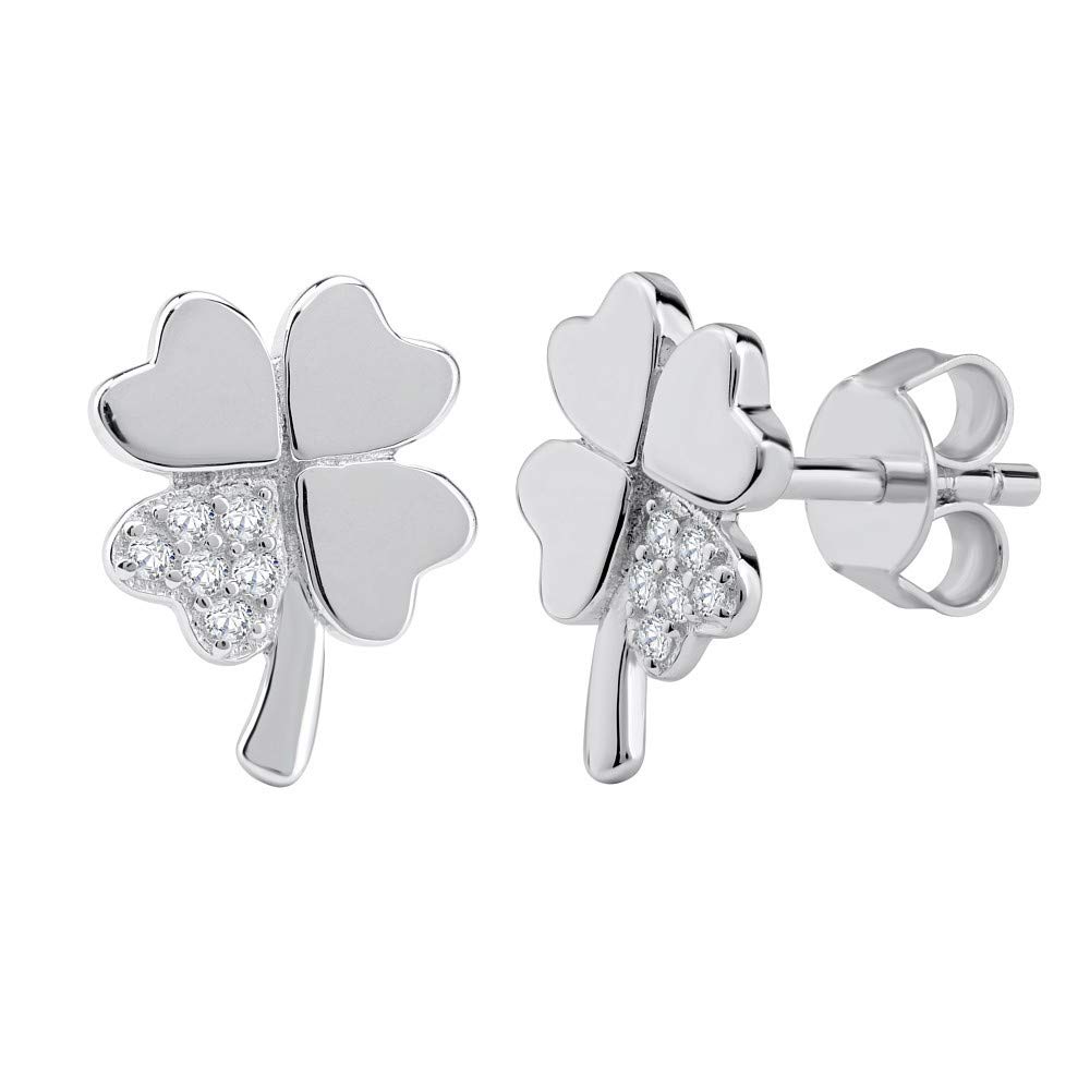 SILVEGO MW13486S Women 925 Sterling Silver Earrings with Swarovski Zirconia Clover Leaf