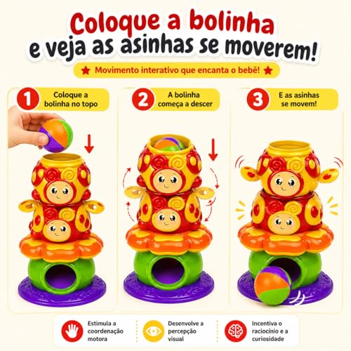 Brinquedo Educativo Joga Bolinha Joaninha Encaixar Monta Desmonta Colorido Brinquedos Para Bebe 1 ano