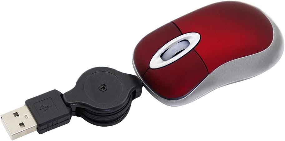 elec Space Mini USB Wired Mouse,Retractable Cable Tiny Small Mini Pocket Mouse for Children,1600 DPI Optical Compact Travel Mice with 2.3-Foot USB Cord for Laptop Computer Red