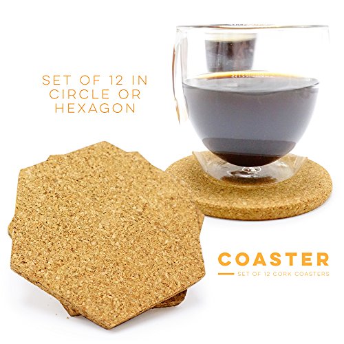 Cork Coasters Bulk Set of 12 Best Drink Coaster for Bottom of Drinks