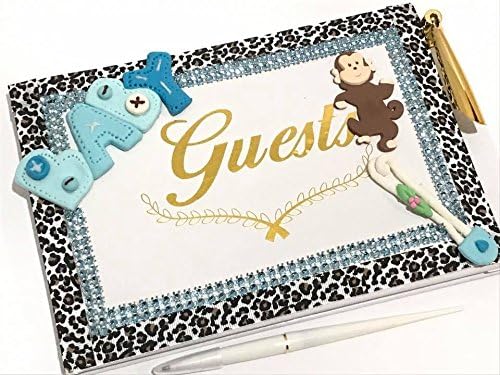 Jungle Baby Shower Theme Guest Book with Baby Boy Monkey Gift