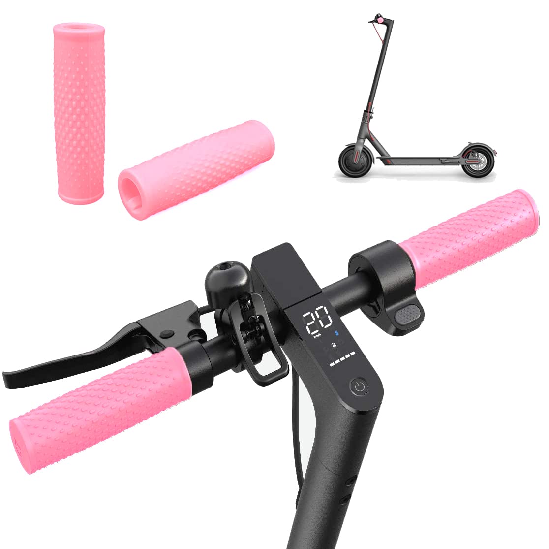 HORO.ES Xiaomi M365, 1S, Essential, Pro & Pro2 Handlebar Grip (Pink) Rubber, Anti-Slip, for 1 Pair