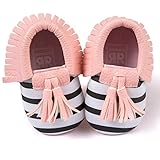Voberry® Infant Toddlers Baby Boys Girls Soft Soled Tassel Crib Shoes PU Moccasins (0~6 Month, Pink stripe)