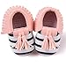 Voberry® Infant Toddlers Baby Boys Girls Soft Soled Tassel Crib Shoes PU Moccasins (0~6 Month, Pink stripe)