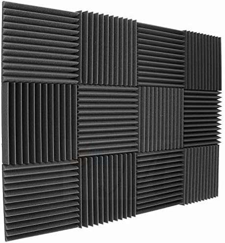 (48pk) 1" inch Charcoal acoustic panels studio foam wedge soundproofing foam wall sound proof padding acoustic foam Studio, Home theater, office studio, gaming, noise isolation equipment 1"x12"x12"