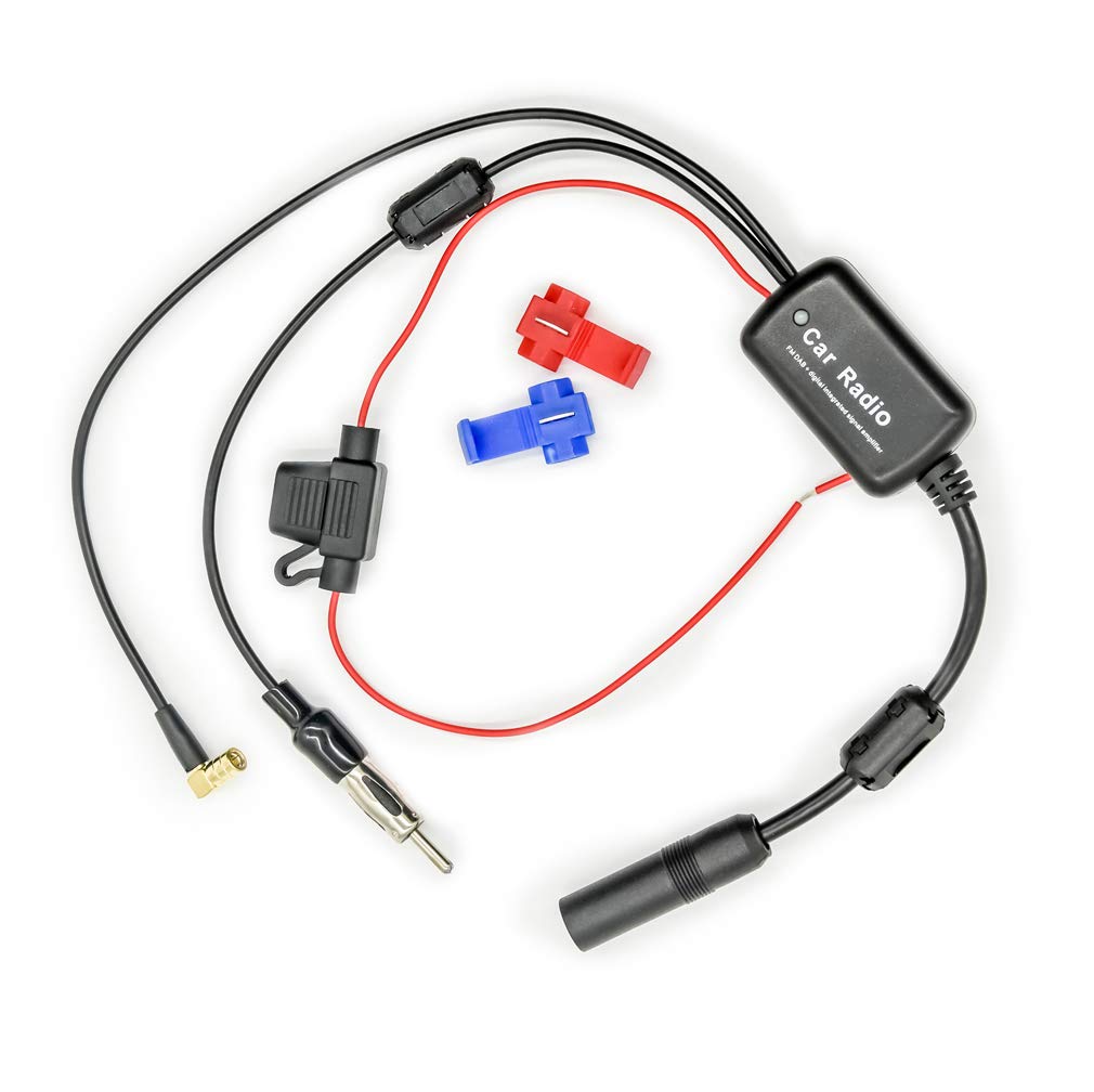 Vecys FM/AM DAB DAB+ Car Antenna Signal Amplifier Booster SMB Female to DIN male Adapter 12V Digital Radio Antenna Splitter Antenna Amplifier
