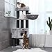 FEANDREA Cat Tree, Large Cat Tower with Fluffy Plush Perch, Cat Condo with Basket Lounger and Cuddle Cave, Extra Thick Posts Completely Wrapped in Black Sisal Light Grey UPCT02W