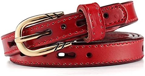 KaLeido Women's Hollow Out Gold Buckle Skinny Leather Belt (One Size, Red)
