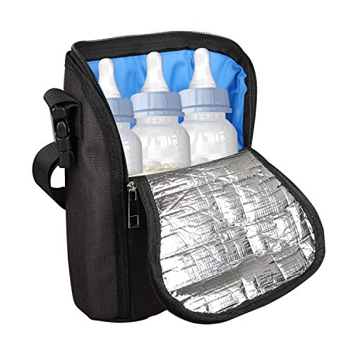 Baby Bottle Bag, Meiiy Insulated Breast Milk Bag Freezeable Bottle Cooler Bag with Gel Double Baby Bottle Day Care Tote…