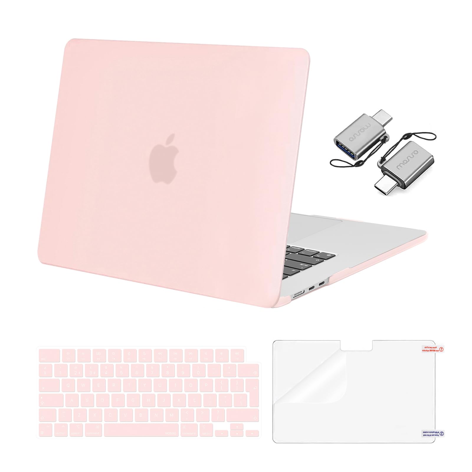 MOSISO Compatible with MacBook Air 15 inch Case 2026-2023 M5 M4 M3 M2 A3448 A3241 A3114 A2941, Scratch Resistant Protective Hard Cover Case &Keyboard Skin&Screen Film&Type C, Chalk Pink