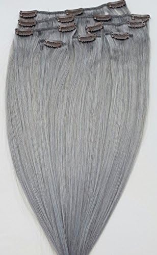 Hair Faux You 22" Clip in Hair Extensions Real Human Hair 100g Clip on for Full Head 7 pieces, 14 clips, Silky Straight Weft Remy Hair Color # Sterling Silver (Beautiful Silver Gray)