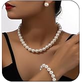 Pearl Jewelry Set for Prom,8mm Faux Pearl Necklace Earrings Bracelet Set Bridal Wedding Prom Dresses Costume Jewelry Accessories for Women (A)