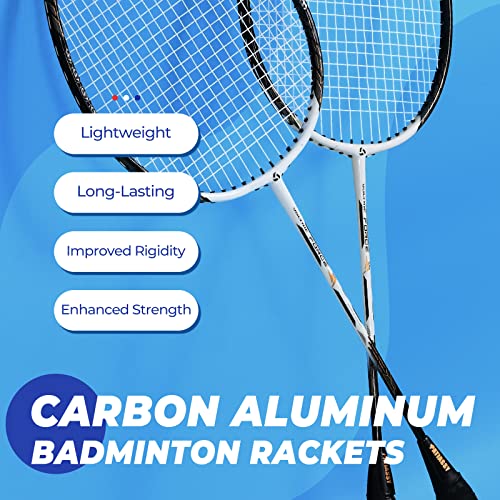 Patiassy Badminton Set with 4 Carbon Aluminum Badminton Rackets