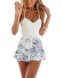PAKULA Women's Waist Embroidered Lace Floral Print Casual Romper Short Jumpsuit