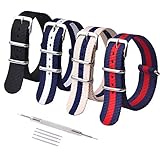 Ritche 2pc 22mm Watch Band with 1.5mm Thickness Quality Nylon Nato Strap and Heavy Duty Brushed Buckle (Black/Black,grey)