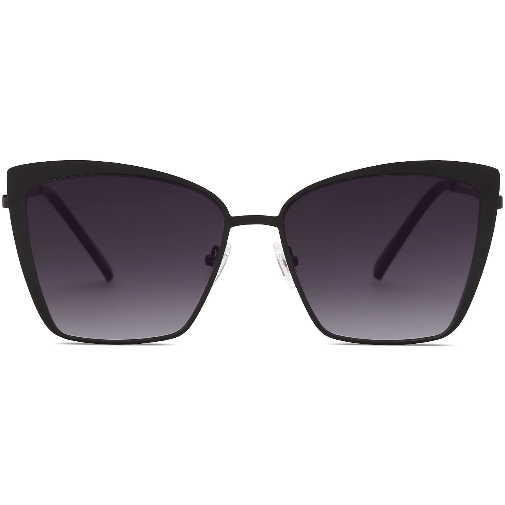 Photo 1 of SOJOS Cateye Sunglasses for Women Fashion Mirrored Lens Metal Frame SJ1086 with Matte Black Frame/Gradient Grey Lens