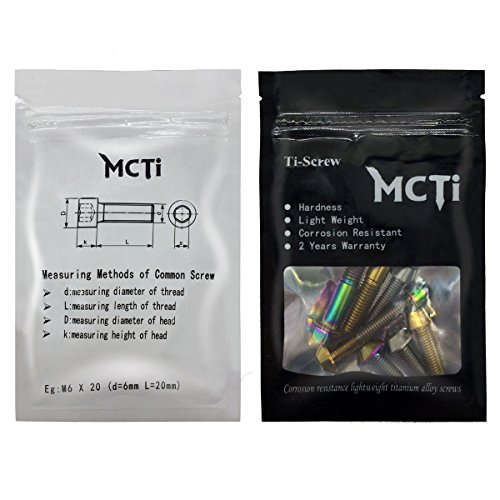 MCTi Mountain MTB Bike Water Bottle Cage Titanium Allen Hex Tapered Head Bolts Screw M5x12mm Washer Head 4 Packed (Black)