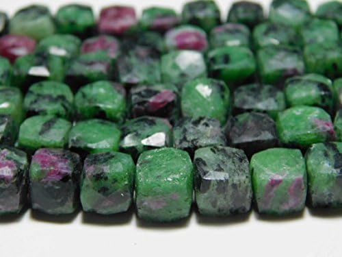 Ruby Ziosite Faceted Cubes- 7"Strand -Stones measure- 8mm