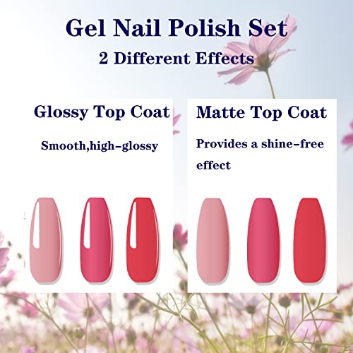 Jukaho Gel Nail Polish,20 PCS Nail Polish Set Rose Red Nude Blue Grey Shiny Red White Gel Nail with Glossy & Matte Gel Top Coat Base Coat Soak off UV LED Gel Polish Christmas Mother\'s Day Gifts for Women