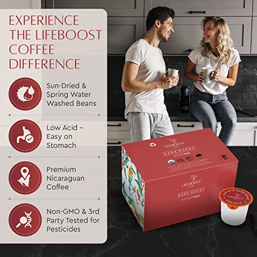 Lifeboost Coffee USDA Organic Coffee Pods Dark Roast Low Acid Single
