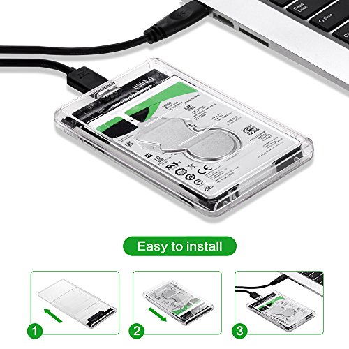 2.5" USB 3.0 SATA Hd Box HDD Hard Disk Drive External HDD Enclosure Transparent Case Tool Free 5 Gbps Support 2TB UASP Protocol