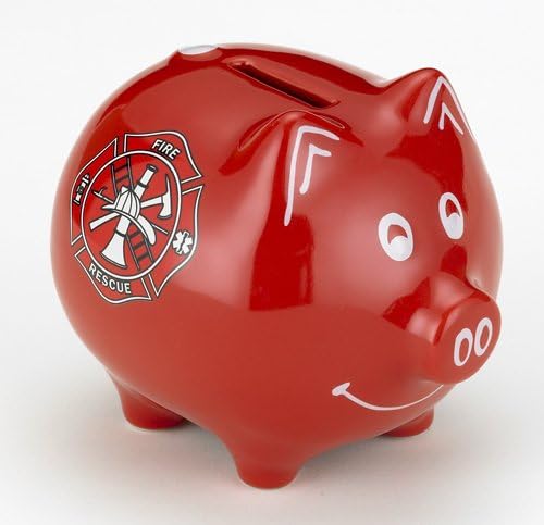 Fireman Red Piggy Bank Safe Stoneware Savings Money Cash Box with Coin Slot