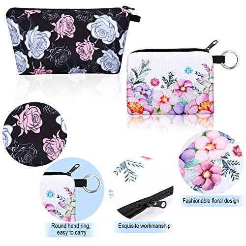 8 Pieces Makeup Bags Coin Purse Set, Includes 4 Pieces Cosmetic Bag Travel Waterproof Toiletry Pouch and 4 Pieces Zipper Small Coin Purse Change Bag for Women Girls, 4 Styles (Flower Pattern) 4 8 Pieces Makeup Bags Coin Purse Set, Includes 4 Pieces Cosmetic Bag Travel Waterproof Toiletry Pouch and 4 Pieces Zipper Small Coin Purse Change Bag for Women Girls, 4 Styles (Flower Pattern)