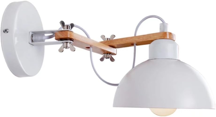 Wall Lamp White Modern Simple Home Wall Lamp Wooden Iron Lampshade Indoor Wall Lights Adjustable Swing Arm Wall Sconces